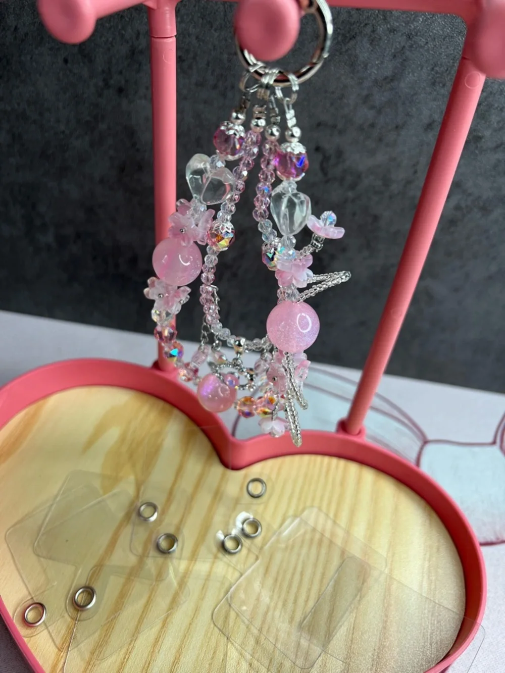 Pink Beaded Phone Chain SoftGirl Aesthetic Strap Cute Phone Charm Floral Lanyard